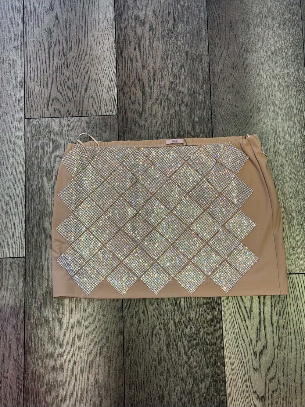 Nue Rhinestone Beige Mini Skirt